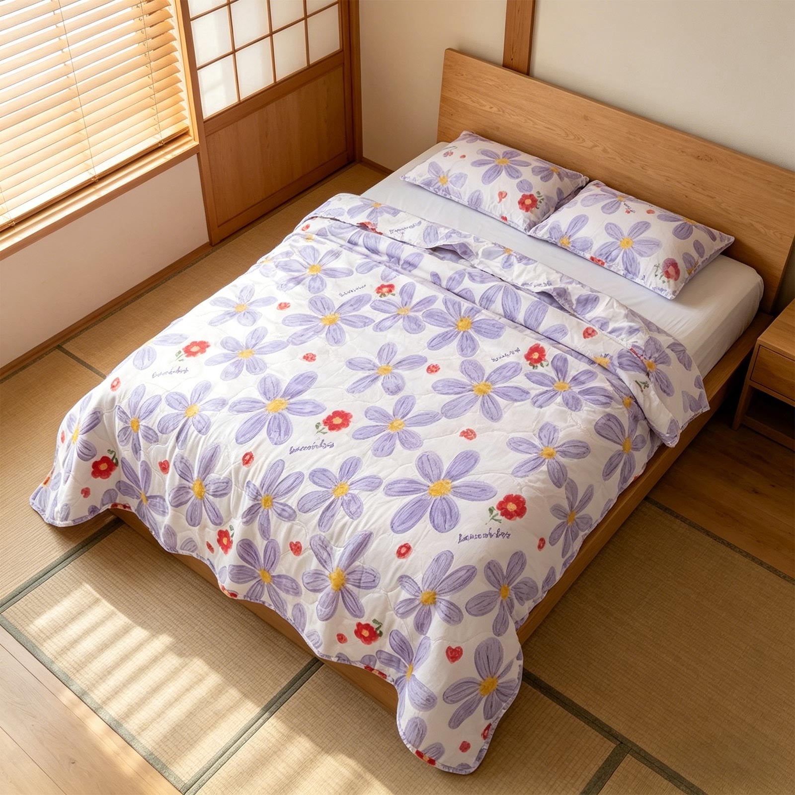 YiJuHui Fresh Flowers Washable Cottons Quilt, Lightweight Breathable Summer Air Conditioning Blanket, Soft Fluffy Thin Blanket for Spring Fall Bedroom Travel