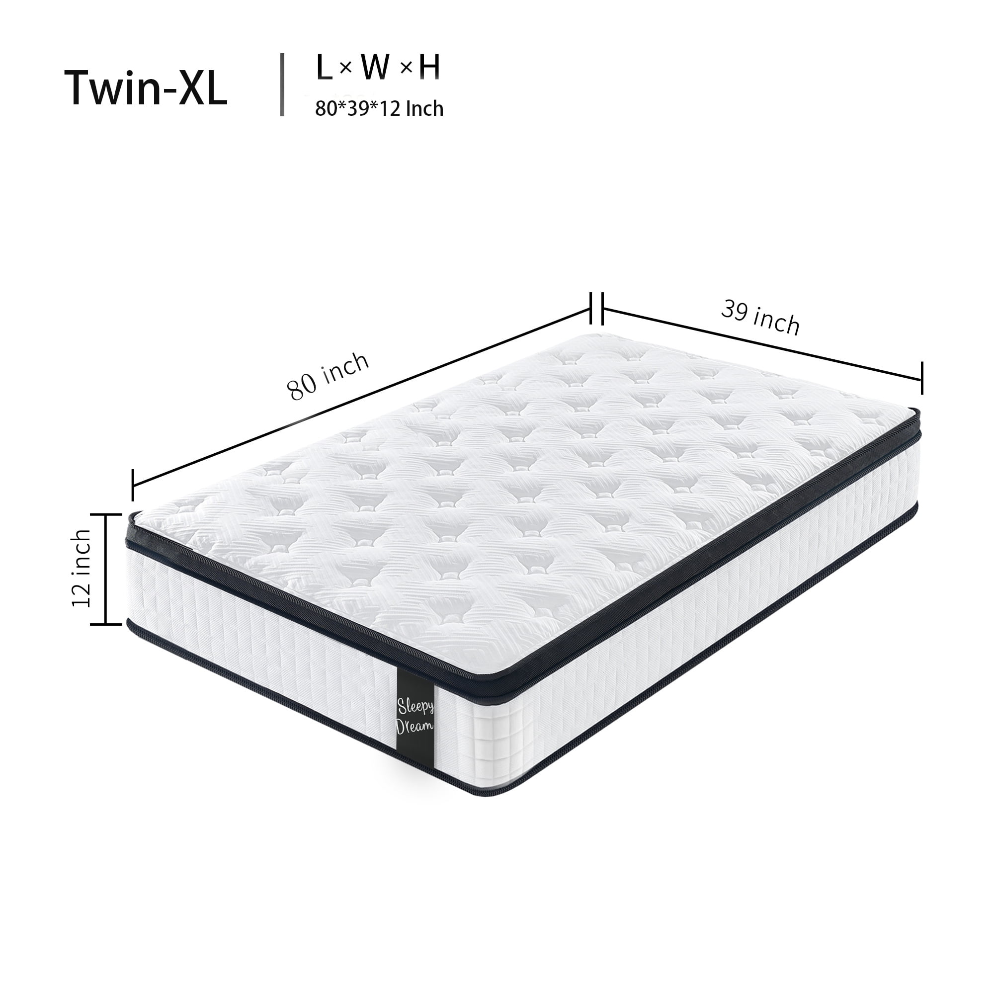 Miniyam Mattress for Adults, 12" Medium Plush Memory Foam with Pocket Springs, Twin-XL