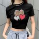 thumbnail image 2 of Moda mujer casual manga corta impresa cuello redondo blusa delgada camiseta damas tops cortos Pompotops hkajfhjk460485, 2 of 4