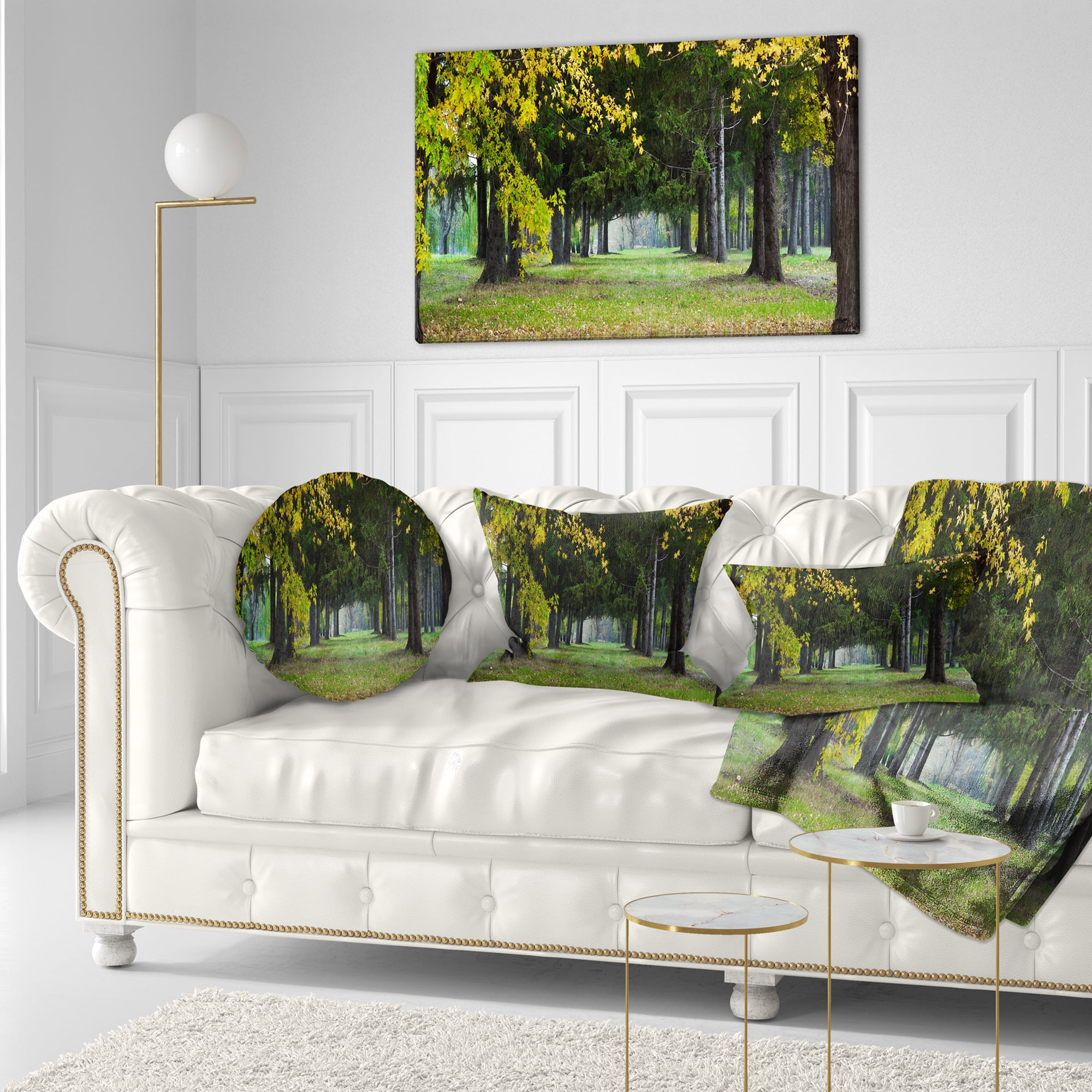 Designart Green Park in Autumn - Landscape Photography Throw Pillow - 12x20