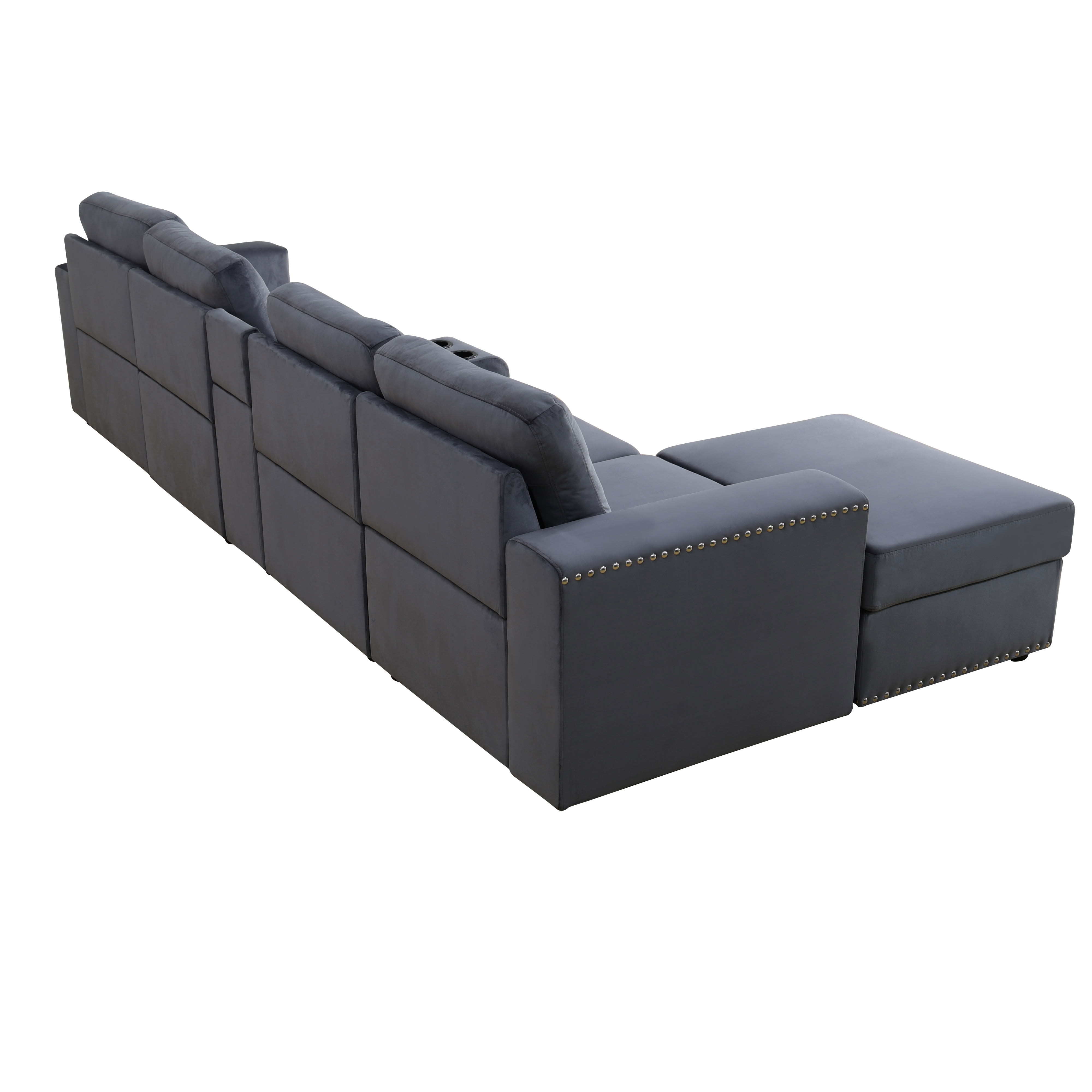 MAYEERTY Modular Sectional Sofa Set, Convertible Upholstered Couch with Ottoman, Console & Cup Holders, for Living Room Family Room Apartment, Dark Grey