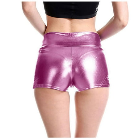 HABDGIKS Workout Shorts for Women Sexy Slim Solid Leather Lingerie Solid Imitation Bare Slim Club Party Pants