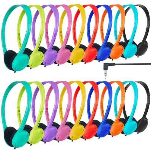 ZNXZXP Paquete de 30 Auriculares de Clase para niños, Estudiantes, Escuela, Aula, Auriculares a Granel sobre la Oreja, Ajustables con Conector de 3,5 mm para Biblioteca, niños, Adultos, Regalos de Ofi