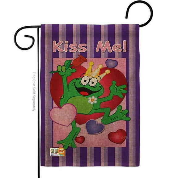 Breeze Decor BD-VA-G-101042-IP-DB-D-US05-BD 13 x 18.5 in. Kiss Me Frog Burlap Spring Valentines Impressions Decorative Vertical Double Sided Garden Flag