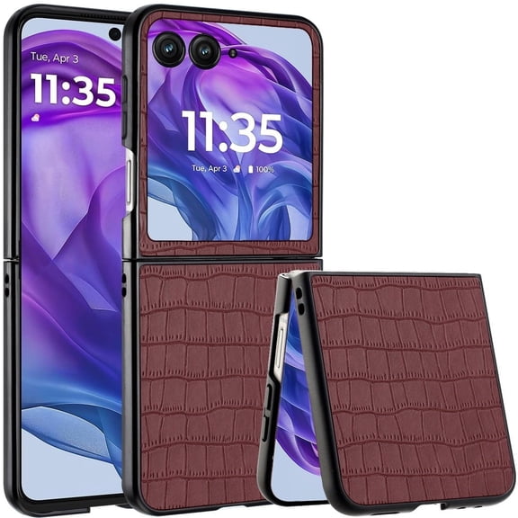 TJS for Motorola Razr 2024 Phone Case, Alligator Skin Texture Hard Snap On Case Cover for Moto Razr 2024 (Brown)