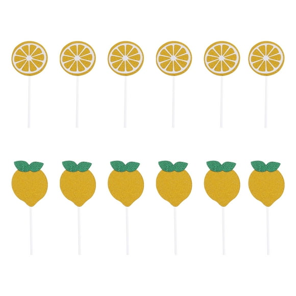 12pcs Birthday Cake Toppers Adorable Lemon Design Cake Picks Dessert Decors