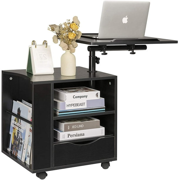 Wherever you choose to kick back and relax, this portable desk is also equipped with two deep cubbies, indented slots for both a drinking glass and a stemmed wine glass, and ample space for a laptop or propping up a book. siducal functional bedside table adjustable swiel wooden nightstand with drawers rolling laptop desk computer table black right side
