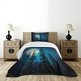 thumbnail image 4 of Ambesonne Dark Blue Quilted Bedspread Set 2 Pcs, Spooky Forest Moon, Twin Size, Blue Black White, 4 of 5