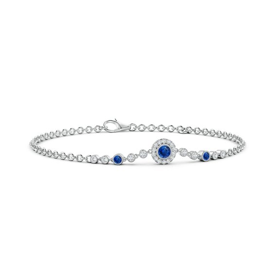 ANGARA Natural Bezel-Set Sapphire & Diamond Bracelet in 14K White Gold for Women (Size-3.5mm) | September Birthstone, Anniversary, Jewelry Gift for Women | Natural Blue Sapphire Bracelet
