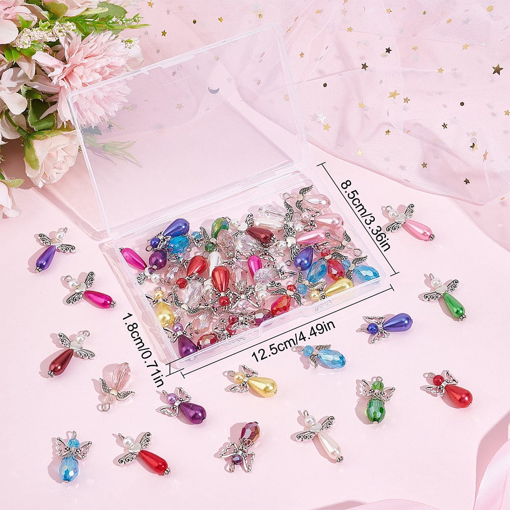 1 Box 60Pcs Angel Charms Angel Beads Beading Guardian Charm Beaded Wings Faceted Glass Jewelry Making Party Favor Gift Necklace Earring
