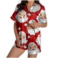 thumbnail image 1 of WEAIXIMIUNG Pajama Set Pants and Short Sleeve Ladies' Christmas Snowman Santa Printed Silk Satin Short Sleeve Button Pajama Set, 1 of 6