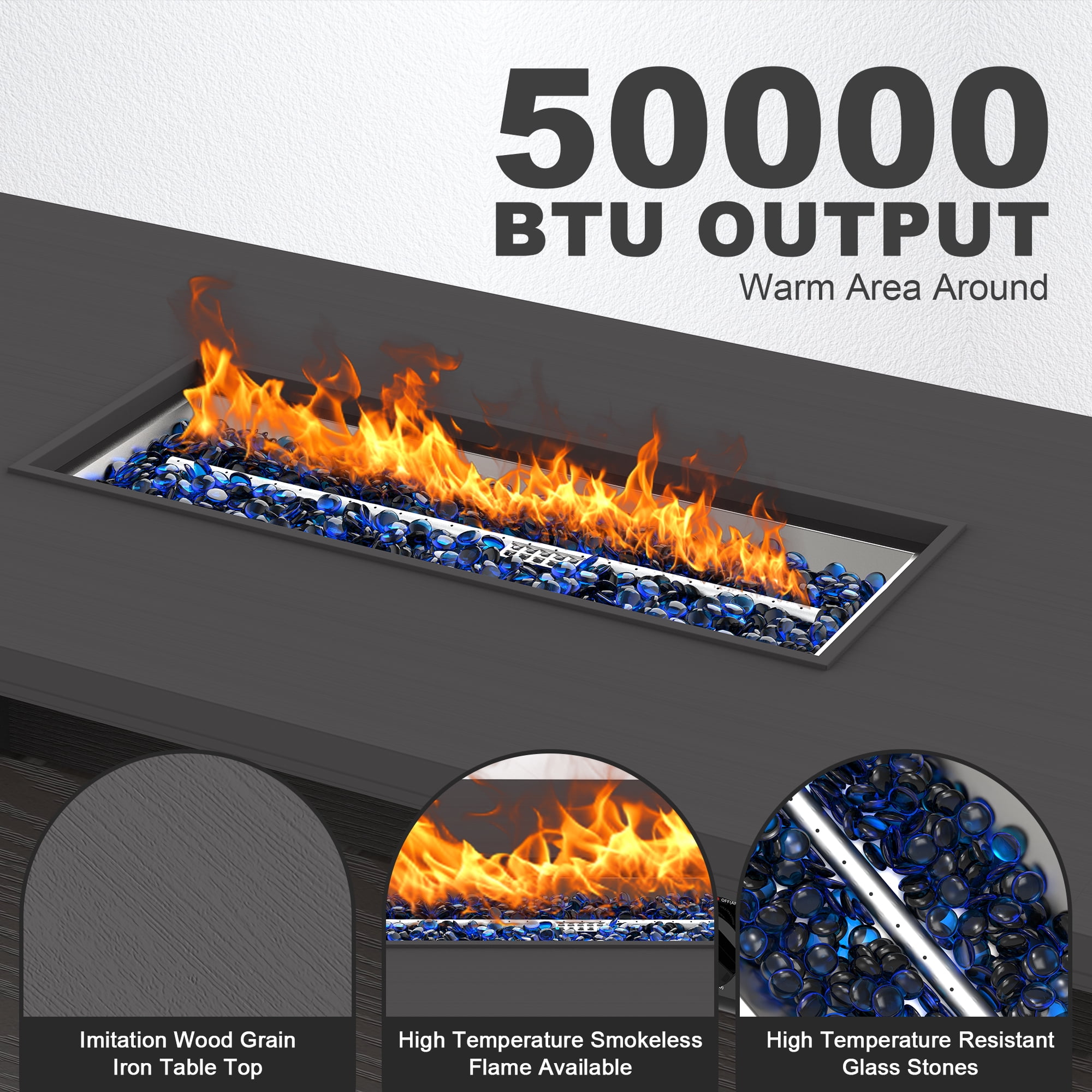 50'' Propane Fire Pit, 50,000 BTU Auto-Ignition Gas Fire Pit Table, Outdoor Fire Tables with Lid for Outside, Garden, Backyard