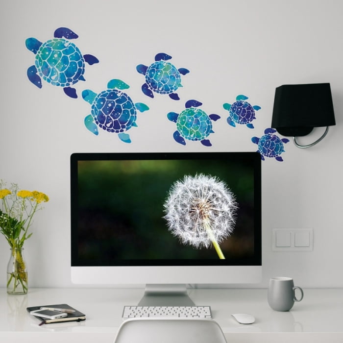 WIRESTER Clear Decal Vinyl Wall Sticker Decoration for Home Office Living Room Wall Bathroom Toilet - Blue Sea Turtles