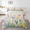 thumbnail image 1 of Erosebridal Tulip Lavender Flower Bedding Twin Comforter Set, Spring Plants Leaves Down Comforter, Reversible 2 Pieces, 1 of 7