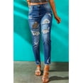 thumbnail image 3 of POGLIP Jeans Déchirés à Imprimé Léopard Bleu Décontracté pour Femmes, 3 of 6