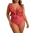 thumbnail image 5 of Top-kevin Red and White Polka Dot Women Plus Size Two Piece Swimsuits High Waisted Bikini Set Ruffle Tummy Control Bathing Suits with Bottom, 5 of 5