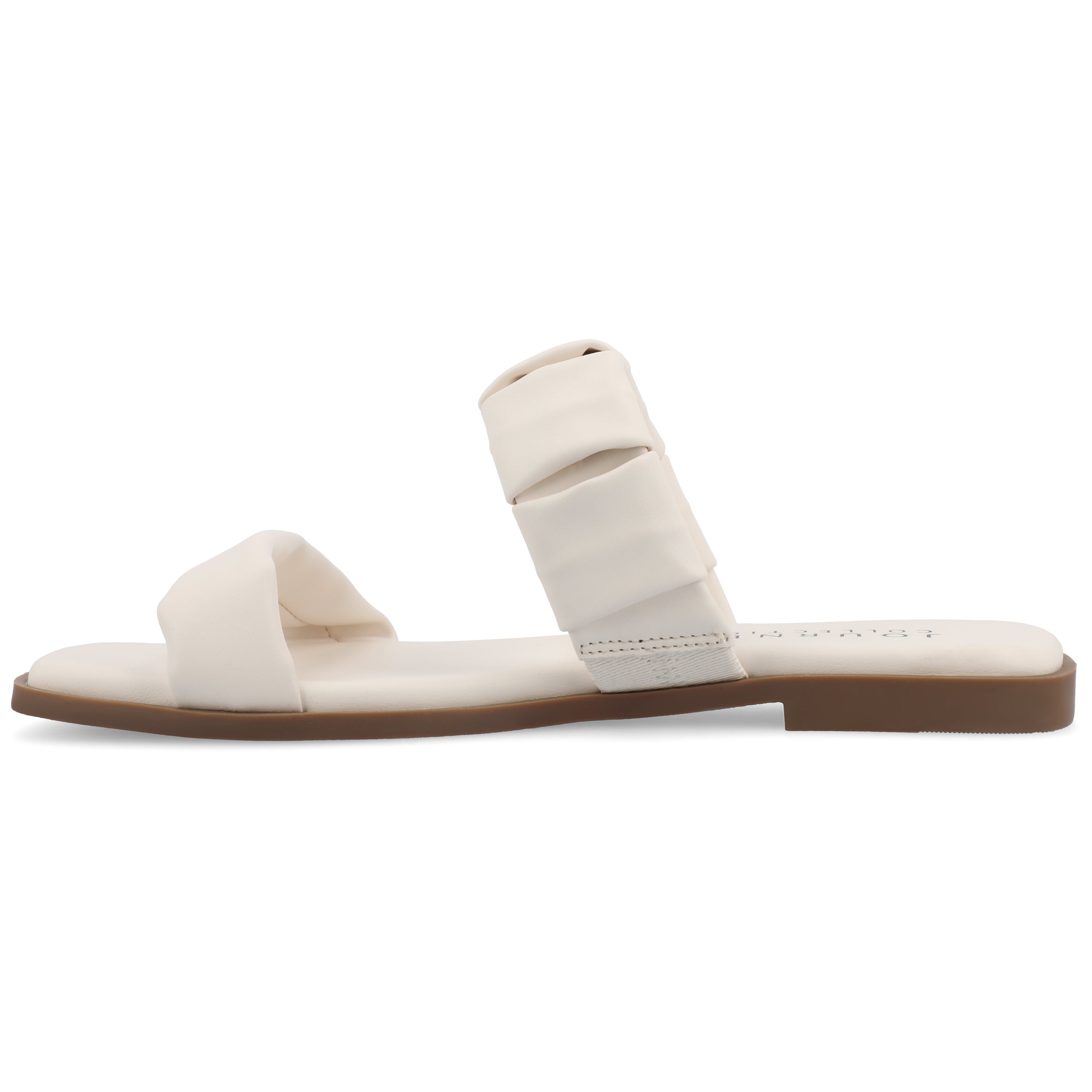 Journee Womens Pegie Slip On Faux Leather Flat Sandals