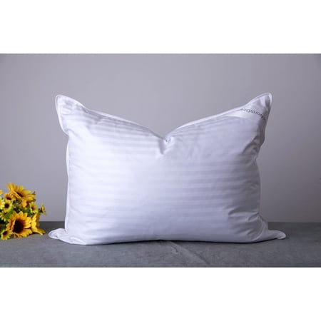 Standard Goose Down Feather Hotel Collection Bed Pillows For Sleeping One Pillow Back Stomach Or Side Sleepers Stripe White Color
