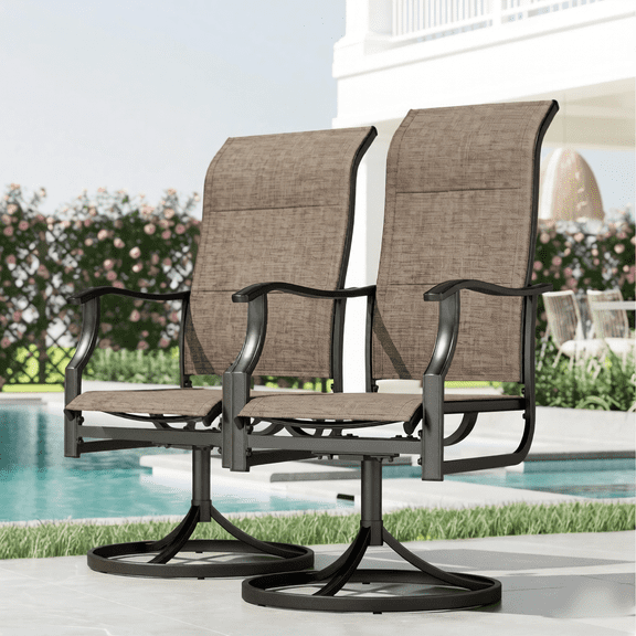 Sophia & William Outdoor Patio Dining Swivel Padded Textilene Chairs Set of 2, Ash Brown