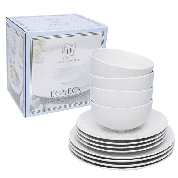 12-Piece White Dinnerware Set – Classic Porcelain Plates and Bowls for Everyday Dining and Special Occasions