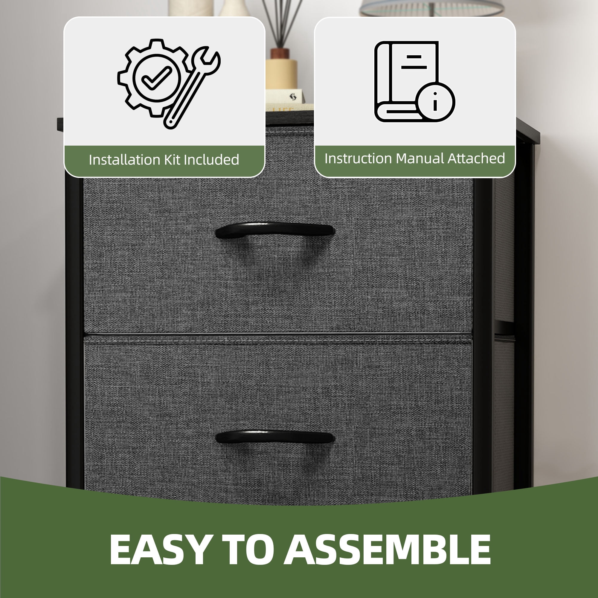 Uforic 4 Drawer Dresser Fabric Chest of Drawers Furniture Storage Organizer for Living Room,,Hallway, Black Grey