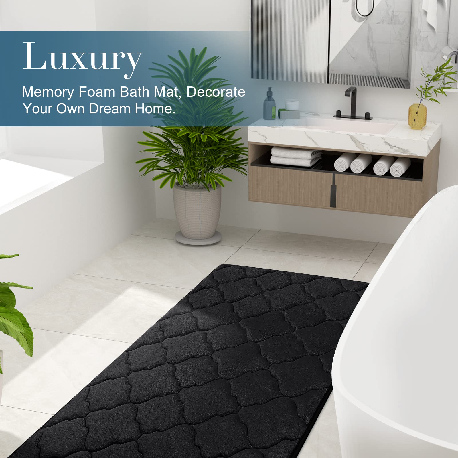 Buganda Memory Foam Bathroom Rug, Black, 24x16 Inches photo 6