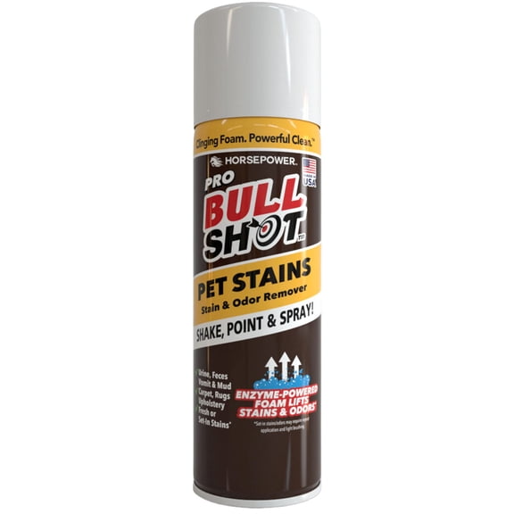 Bull Shot Pet Pro Enzyme Stain & Odor Remover, Professional Strength Foam Eliminates Urine, Vomit & Pet Messes on Carpet & Rugs