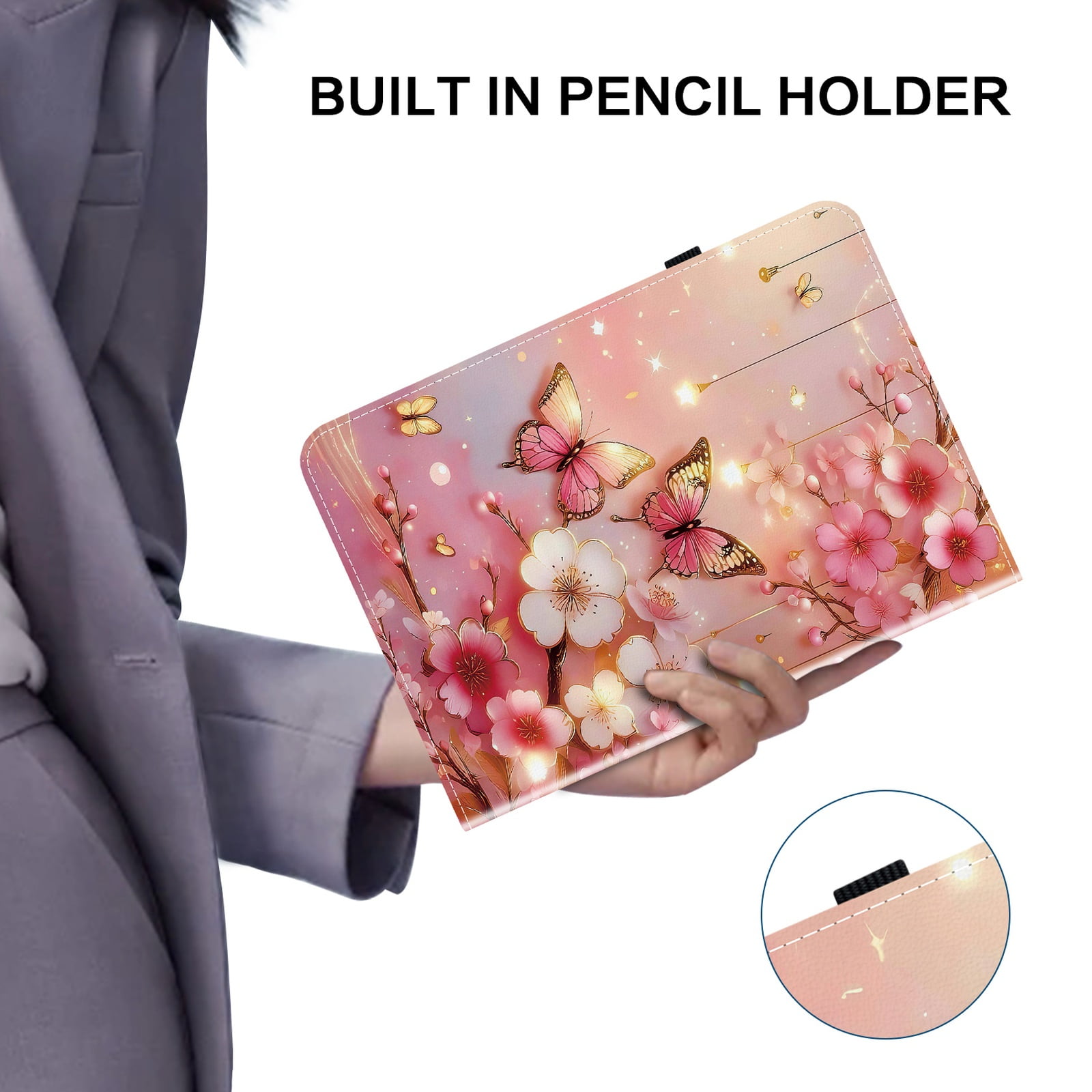 Allytechgroup for iPad Pro 11" 2025/2024 M5 M4 Case, Premium PU Leather Flip Cover Stand Cover with Cards Slots Pencil Holder Shockproof TPU Inner Case for Apple iPad Pro 11 Inch, Buttefly Flower