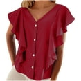 thumbnail image 1 of Timegard Summer Tops for Women V Neck Ruffle Cap Sleeve Chiffon Lightweight Button up Shirts Loose Casual, 1 of 5