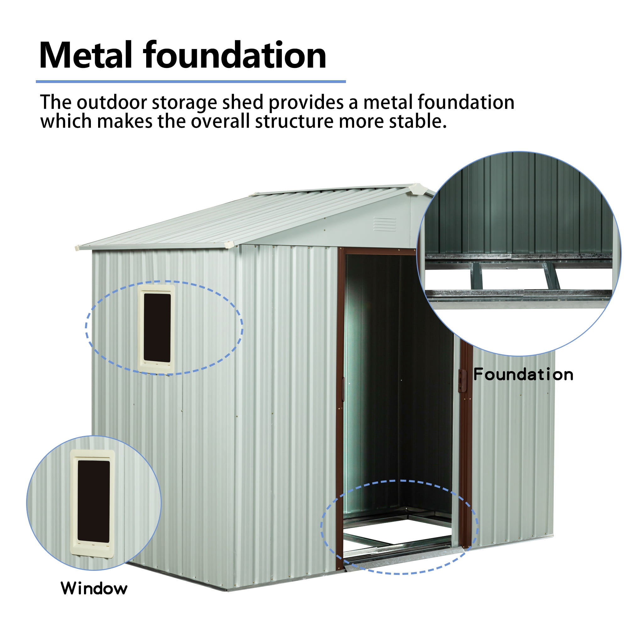Jopath 8ft x 4ft Outdoor Metal Storage Shed with Sliding Door and Foundation for Backyard, Patio, Lawn (White)