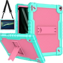 FIEWESEY Kids Case for Coopers Tablet CP10 Tablet,Heavy Duty Shoulder Strap & Kickstand Shockproof Kids Friendly Rugged Case for Coopers Tablet CP10 / YQSAVIOR 10 inch Tablet(Green/Pink)