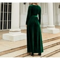 thumbnail image 7 of Women's Fall Dresses Long Sleeve Velvet Formal Maxi Dress with Belt Casual Cocktail Wedding Guest Party Long Dress, 7 of 7