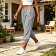 thumbnail image 4 of Guluxicc Women's Linen Gym Pants with Pockets Elastic High Waist Athletic Trousers for Everyday Workout Running, 4 of 7