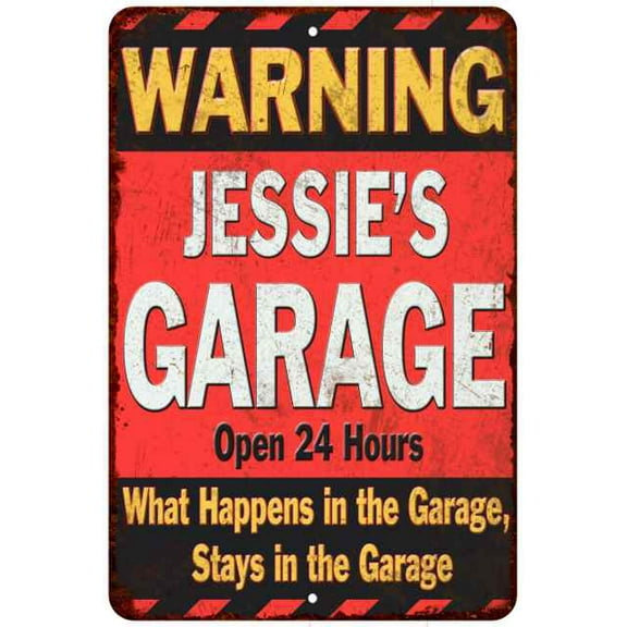 JESSIE'S Garage Warning Man Cave Wall Decor 8 x 12 High Gloss Metal 208120030238