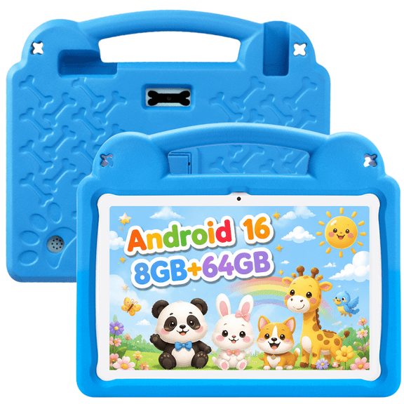 PAITANRY Kids Tablet, Google Kids Space, Android Tablet for Kids, 10.1 Inch with Parental Control, 8GB (3 5) RAM 64GB Storage, 5000mAh Battery, WiFi 6, EVA Shockproof Case, - Blue