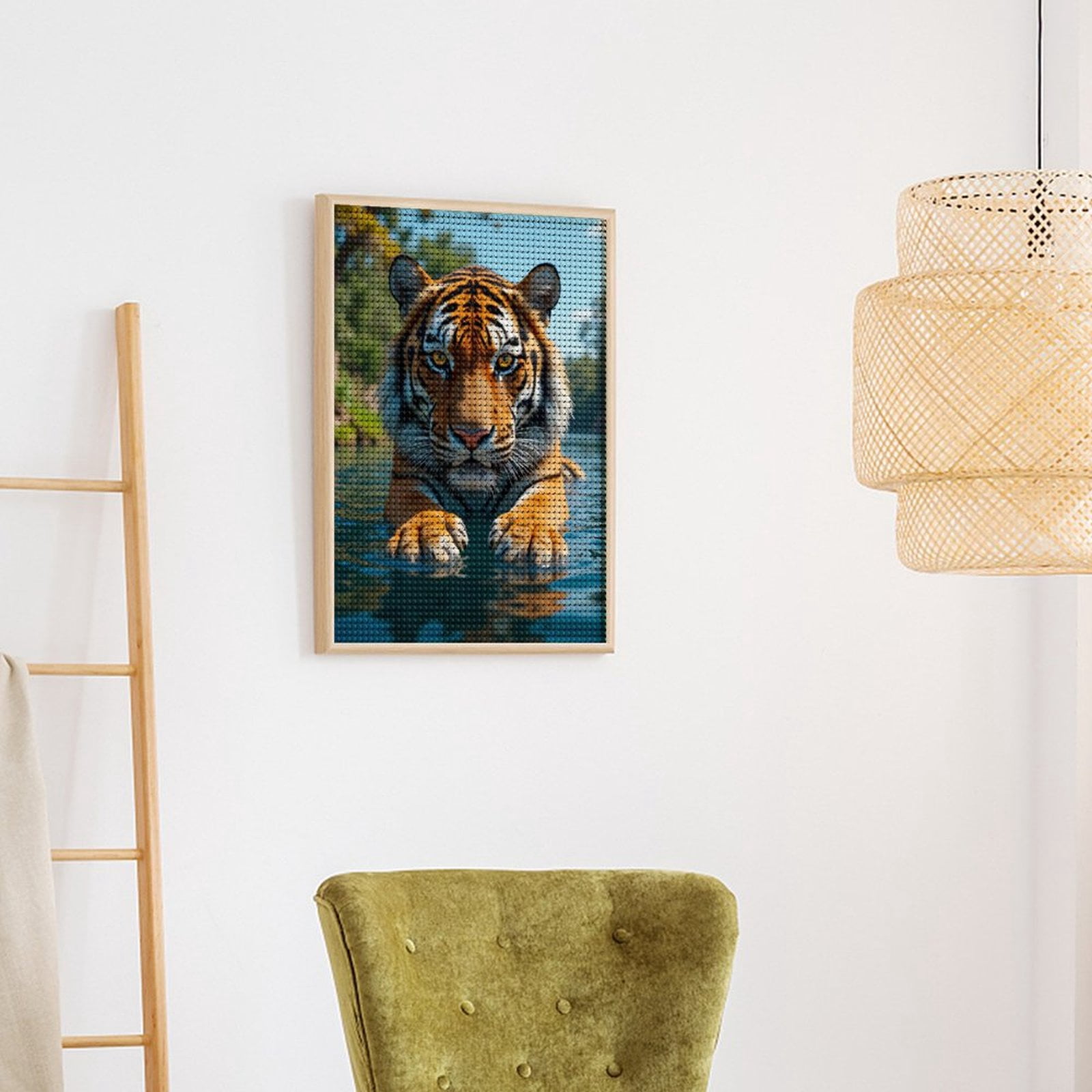 Diamond Art Kits for Adults, Majestic Tiger In River Scene 5D Diamond Painting Kits for Adults Beginners, DIY Full Drill Diamond Painting, Gem Art and Crafts 12x16