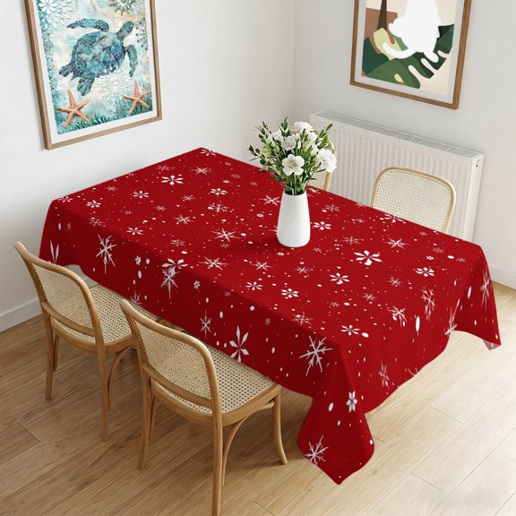 Waterproof Tablecloth Winter Snowflake Seamless Rectangle Table Cloth 60x84in,Wipeable Washable Table Cover Christmas Red Falling Snow Tablecloths for Dining Tables Kitchen Picnic Outdoor Party