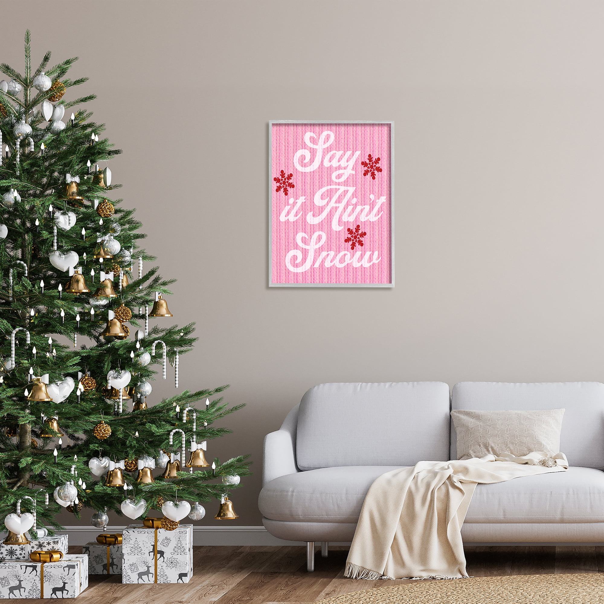 Stupell Industries Pink Say It Ain't Snow Holiday Painting Gray Framed Art Print Wall Art, 24 x 30