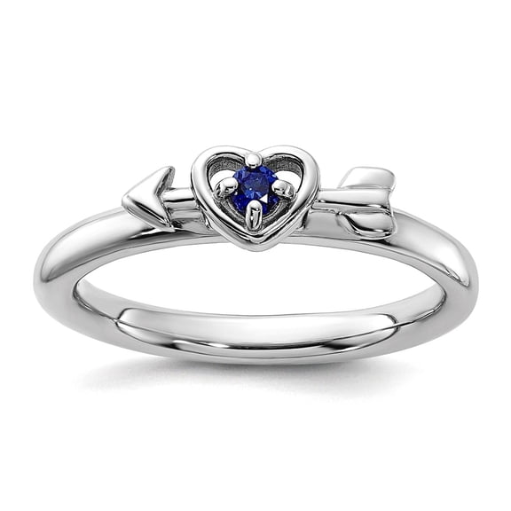 2.5mm 925 Sterling Silver Stackable Rhodium Plated Created Sapphire Love Heart Arrow Ring Size 7 Stackable Ring for Wome
