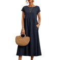 thumbnail image 1 of Innerwin Dresses Crew Neck Ladies Dress Beach Solid Color Loose Sundress Dark Blue 2XL, 1 of 5