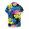 thumbnail image 5 of LEKWK Hawaiian T-Shirts for Men Short Sleeve Collared Button Down Shirts Lightweight Floral Print Loose Fit Beach Party Vacation Wear Blue XXXL, 5 of 6