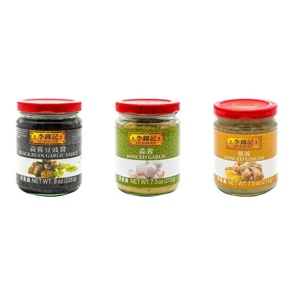NineChef Brand Spoon Plus 3 Pack Lee Kum Kee Cooking Sauce, 3 Flavors(Black Bean Garlic Sauce,Minced Garlic Sauce,Minced Ginger Sauce)