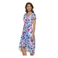 thumbnail image 3 of DKNY Womens Blue Zippered Sheer Lined Floral Flutter Sleeve Surplice Neckline Midi Wear To Work Faux Wrap Dress 12, 3 of 4