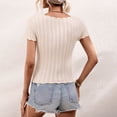 thumbnail image 5 of safuny Women's Trendy Knitted Sweater Tops Clearance Solid Tops Short Sleeve Tees Scallop Neck Shirts Hollow Vintage Clothing 2024 Fashion Summer Khaki M, 5 of 6