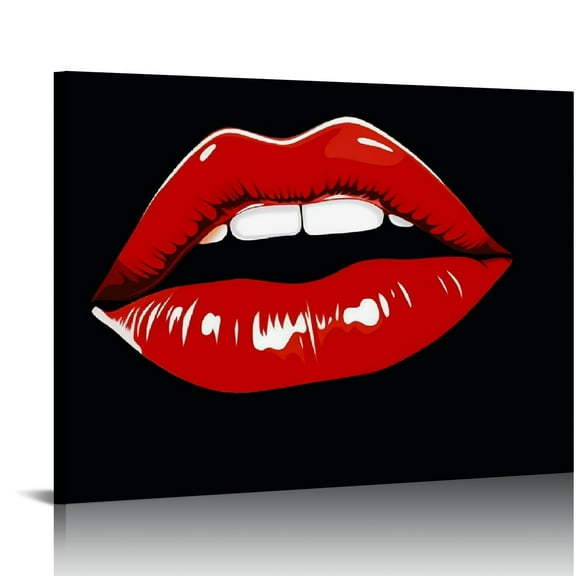 JEUXUS Canvas Wall Art - Red Lips Pictures - Modern Wall Decor Gallery Canvas Wraps Giclee Print Stretched and Framed Ready to Hang 20x16in