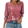 thumbnail image 3 of Xdegoge Placed 3/4 Sleeve Shirts for Women Plus Size On Floral V Neck T Shirt Summer Fashion Tunic Ladies Tops Dressy Casual Loose Fit Blouses Last Placed Add To Today, 3 of 8