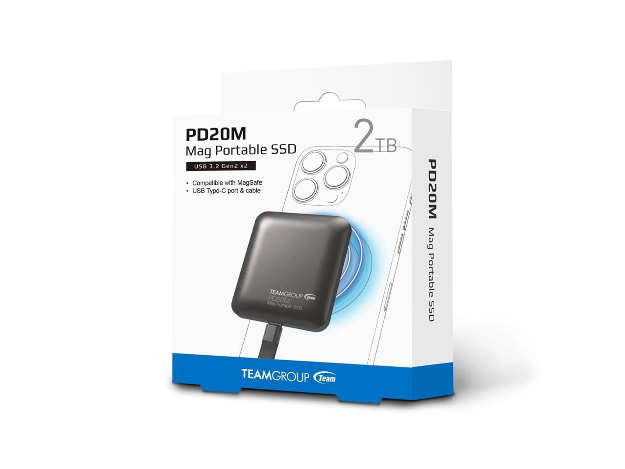 Team Group PD20M 2TB Mag Portable SSD USB 3.2 Gen 2x2 Type-C Compatible with iPhone 15/15 Plus/15 Pro/15 Pro Max, Speed up to 2000MB/s (TPSEG2002T0C108)