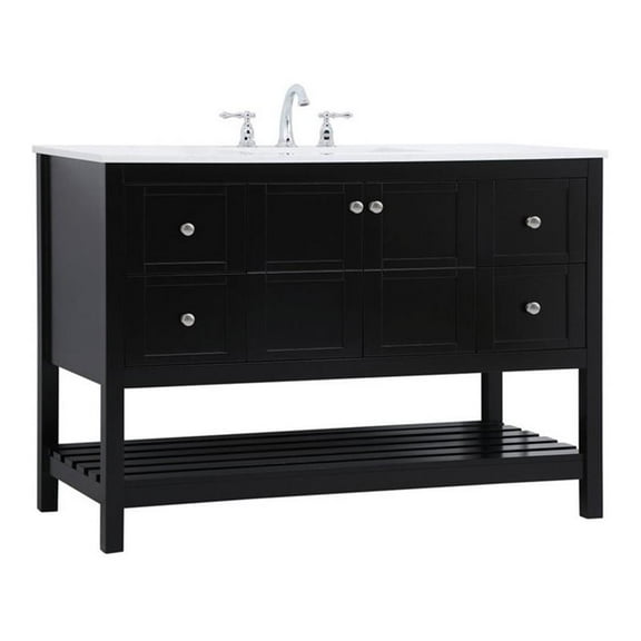 Elegant Decor Theo 48" Steel and Solid Wood Single Bathroom Vanity in Black