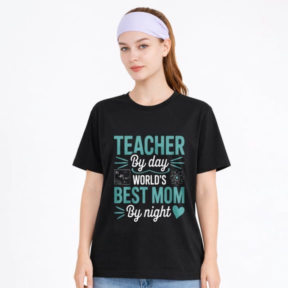 Unisex Cotton T-Shirt Teacher By Day Best Mom By Night Graphic Tee, Casual Teacher School Shirt