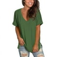 thumbnail image 3 of Anbech Womens Tops Casual Short Sleeve V Neck T Shirts Simple Solid Color Summer Loose Tops, 3 of 5